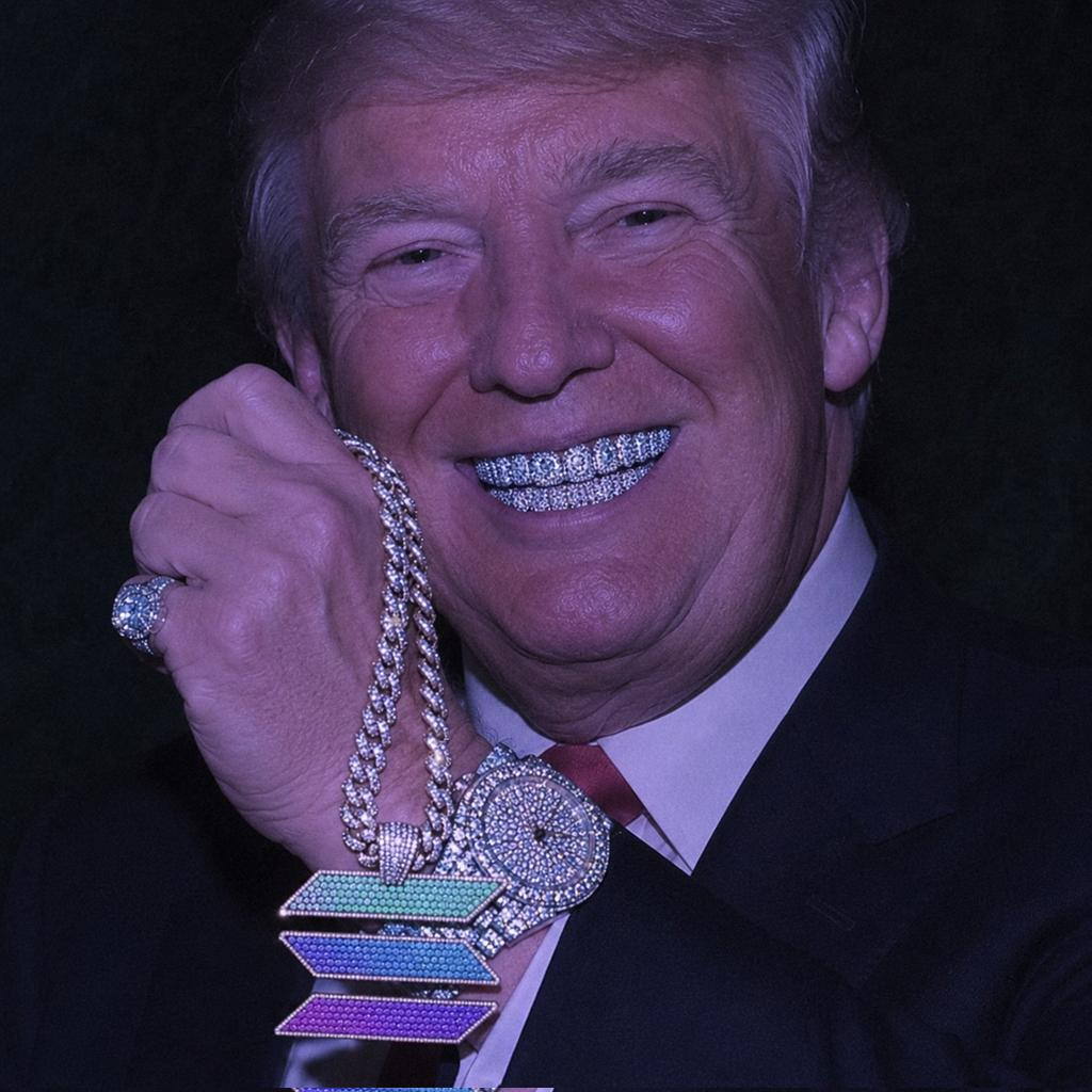 Iced President holding the frozen Solana chain